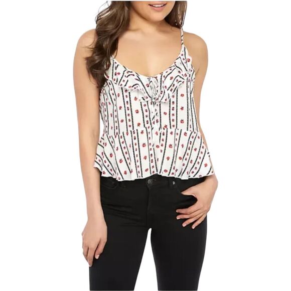 Intimately Free People White Red Floral Semi Sheer Cami Top Women's Size Medium - Picture 1 of 10